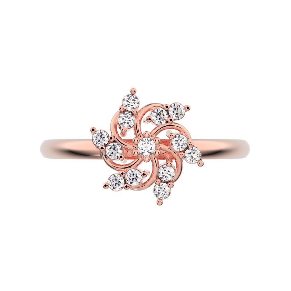 0.13 ct Round Cut Moissanite dainty Minimalist star heart halo floral cluster halo 14K / 18K Solid Rose Gold everyday ring