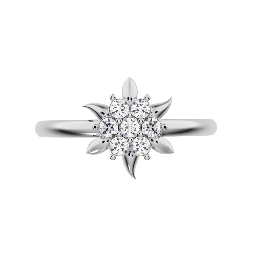 0.105 ct Round Cut Simulated Clear Diamond dainty Minimalist star eye halo floral petal cluster 14K / 18K Solid White Gold everyday ring