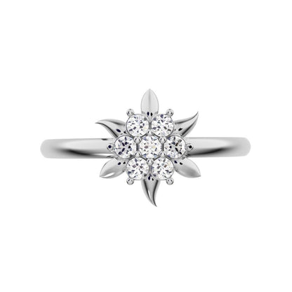 0.105 ct Round Cut Simulated Clear Diamond dainty Minimalist star eye halo floral petal cluster 14K / 18K Solid White Gold everyday ring