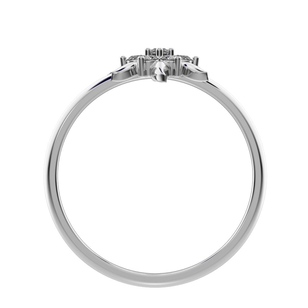 0.105 ct Round Cut Simulated Clear Diamond dainty Minimalist star eye halo floral petal cluster 14K / 18K Solid White Gold everyday ring