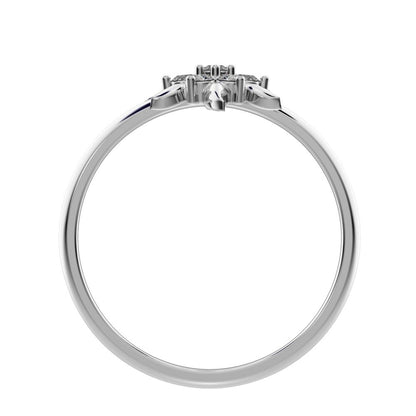 0.105 ct Round Cut Simulated Clear Diamond dainty Minimalist star eye halo floral petal cluster 14K / 18K Solid White Gold everyday ring