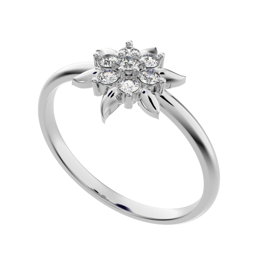 0.105 ct Round Cut Simulated Clear Diamond dainty Minimalist star eye halo floral petal cluster 14K / 18K Solid White Gold everyday ring