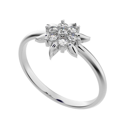 0.105 ct Round Cut Simulated Clear Diamond dainty Minimalist star eye halo floral petal cluster 14K / 18K Solid White Gold everyday ring