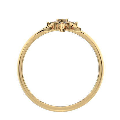 0.105 ct Round Cut Simulated Clear Diamond dainty Minimalist star eye halo floral petal cluster 14K / 18K Solid Yellow Gold everyday ring