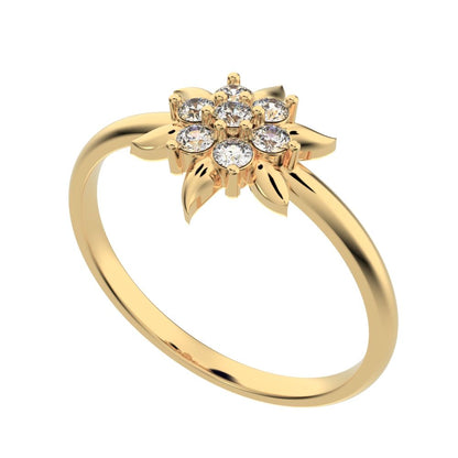 0.105 ct Round Cut Simulated Clear Diamond dainty Minimalist star eye halo floral petal cluster 14K / 18K Solid Yellow Gold everyday ring