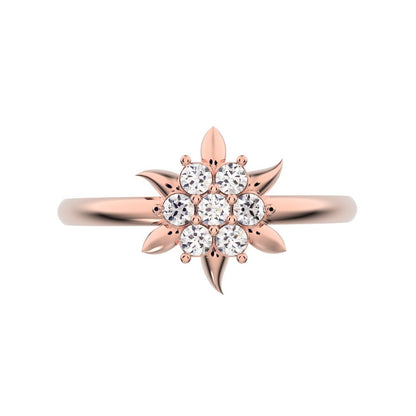 0.105 ct Round Cut Simulated Clear Diamond dainty Minimalist star eye halo floral petal cluster 14K / 18K Solid Rose Gold everyday ring