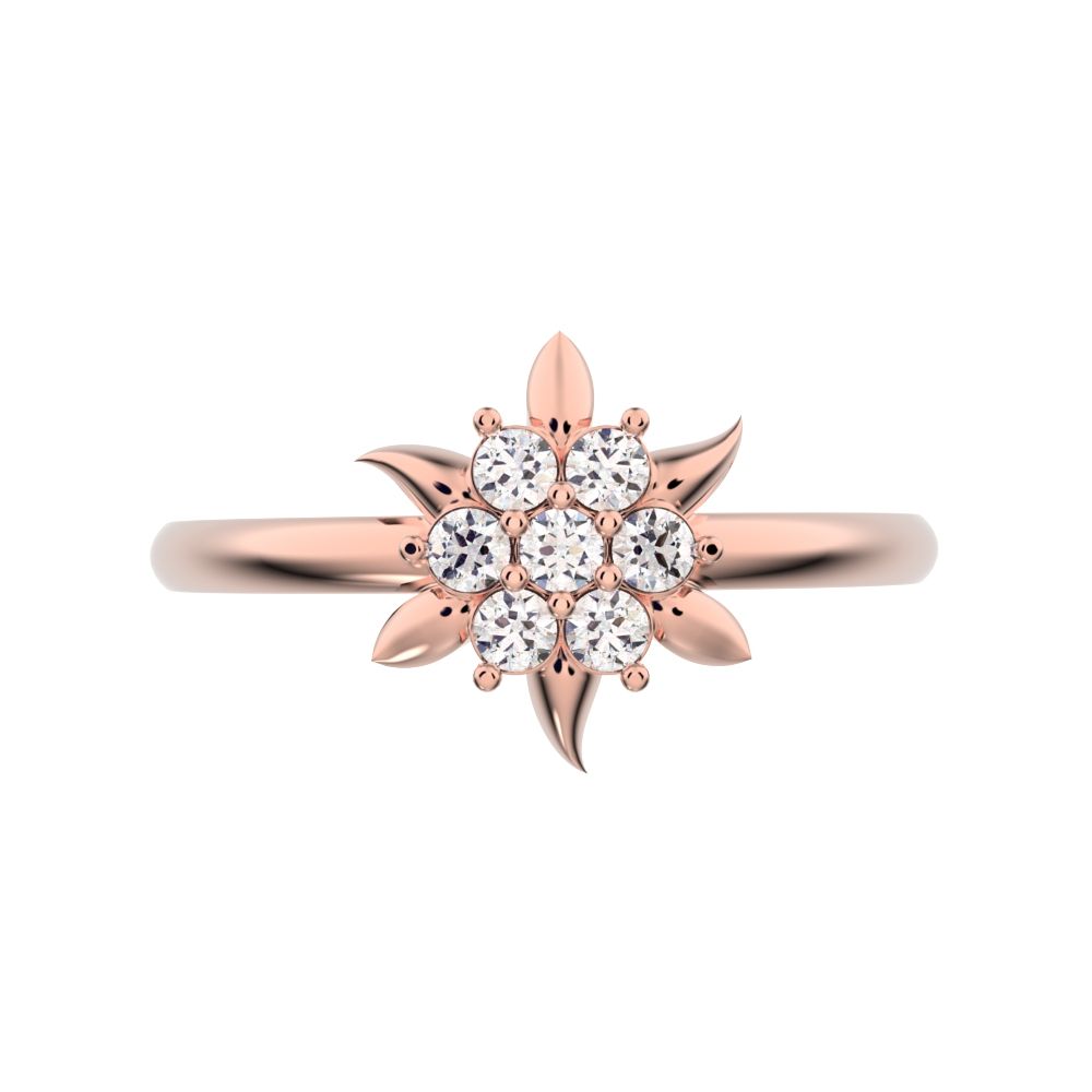 0.105 ct Round Cut Moissanite dainty Minimalist star eye halo floral petal cluster 14K / 18K Solid Rose Gold everyday ring