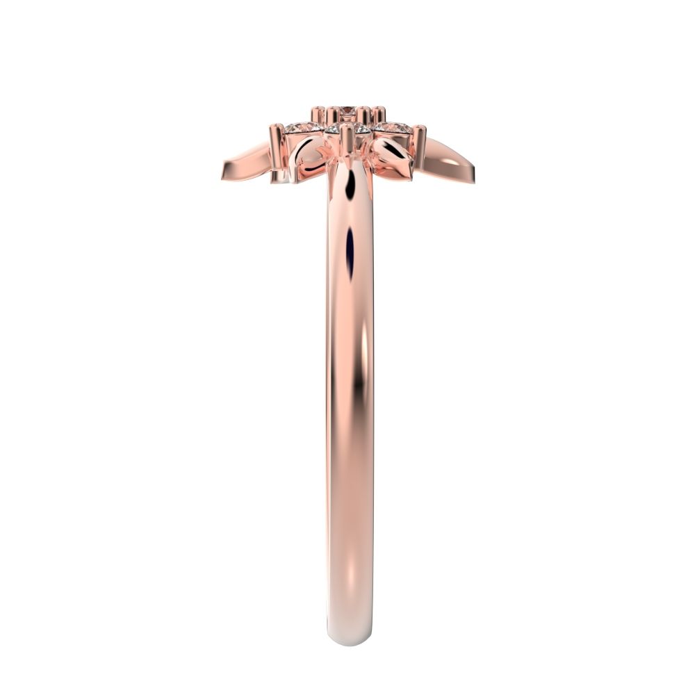 0.105 ct Round Cut Moissanite dainty Minimalist star eye halo floral petal cluster 14K / 18K Solid Rose Gold everyday ring
