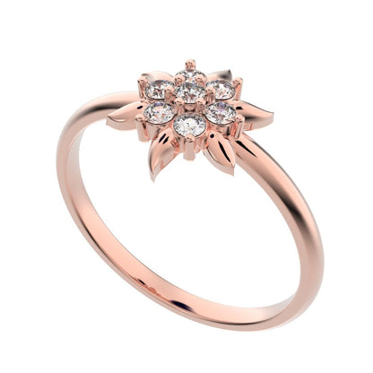 0.105 ct Round Cut Moissanite dainty Minimalist star eye halo floral petal cluster 14K / 18K Solid Rose Gold everyday ring