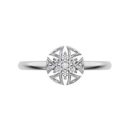 0.0525 ct Round Cut Simulated Clear Diamond dainty Minimalist star floral halo pyramid halo 14K / 18K Solid White Gold everyday ring