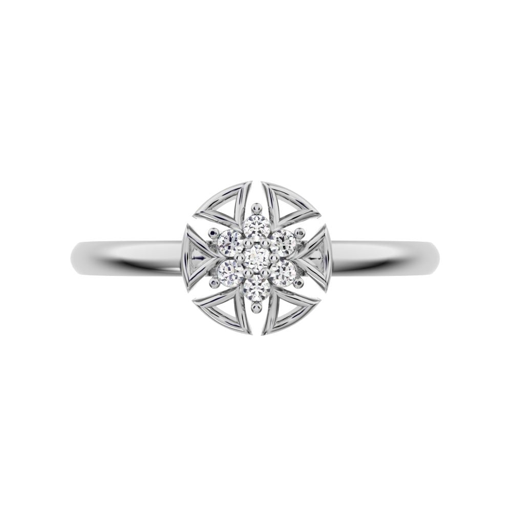 0.0525 ct Round Cut Moissanite dainty Minimalist star floral halo pyramid cluster halo 14K / 18K Solid White Gold everyday ring