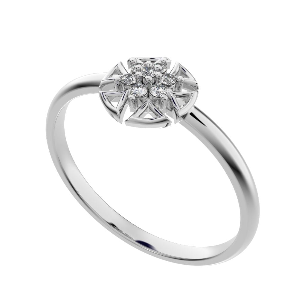 0.0525 ct Round Cut Simulated Clear Diamond dainty Minimalist star floral halo pyramid halo 14K / 18K Solid White Gold everyday ring