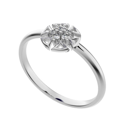 0.0525 ct Round Cut Moissanite dainty Minimalist star floral halo pyramid cluster halo 14K / 18K Solid White Gold everyday ring