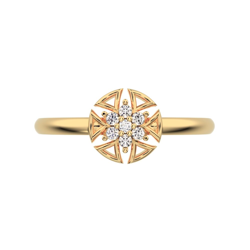 0.0525 ct Round Cut Moissanite dainty Minimalist star floral halo pyramid cluster halo 14K / 18K Solid Yellow Gold everyday ring