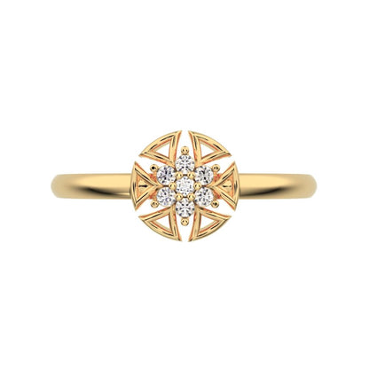 0.0525 ct Round Cut Moissanite dainty Minimalist star floral halo pyramid cluster halo 14K / 18K Solid Yellow Gold everyday ring