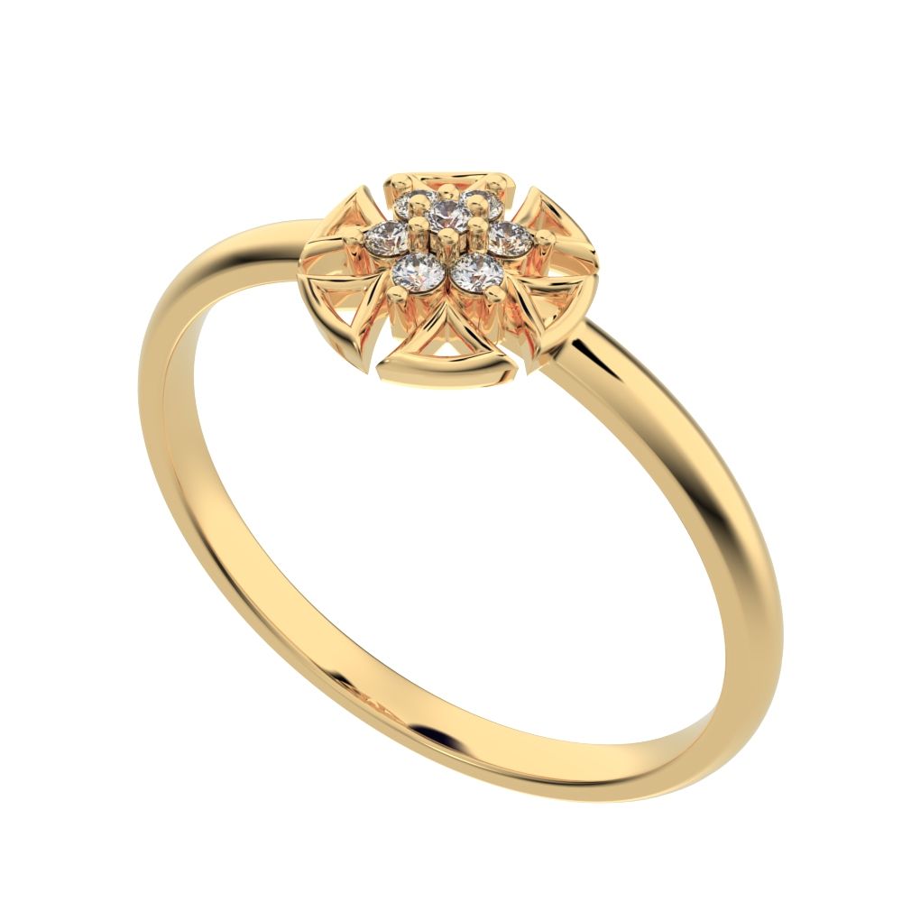 0.0525 ct Round Cut Simulated Clear Diamond dainty Minimalist star floral halo pyramid halo 14K / 18K Solid Yellow Gold everyday ring