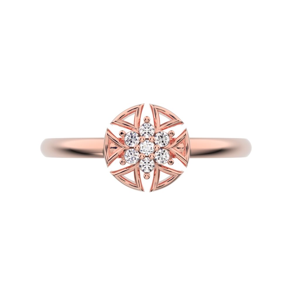 0.0525 ct Round Cut Moissanite dainty Minimalist star floral halo pyramid cluster halo 14K / 18K Solid Rose Gold everyday ring