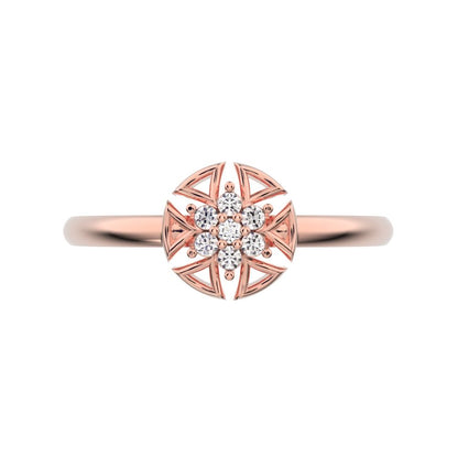 0.0525 ct Round Cut Moissanite dainty Minimalist star floral halo pyramid cluster halo 14K / 18K Solid Rose Gold everyday ring