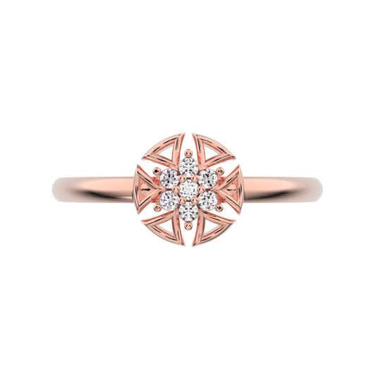 0.0525 ct Round Cut Moissanite dainty Minimalist star floral halo pyramid cluster halo 14K / 18K Solid Rose Gold everyday ring