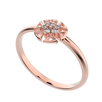 0.0525 ct Round Cut Simulated Clear Diamond dainty Minimalist star floral halo pyramid cluster halo 14K / 18K Solid Rose Gold everyday ring