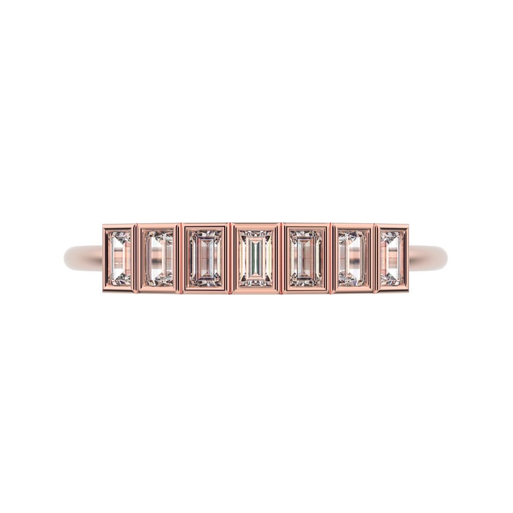 0.35 ct Baguette Cut Moissanite dainty Stackable Minimalist bezel Half Eternity 14K / 18K Solid Rose Gold everyday wedding band