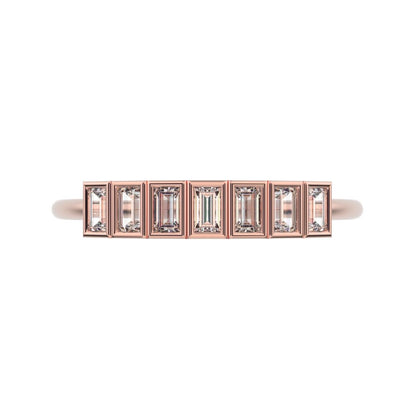 0.35 ct Baguette Cut Moissanite dainty Stackable Minimalist bezel Half Eternity 14K / 18K Solid Rose Gold everyday wedding band