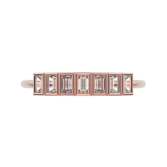 0.35 ct Baguette Cut Moissanite dainty Stackable Minimalist bezel Half Eternity 14K / 18K Solid Rose Gold everyday wedding band