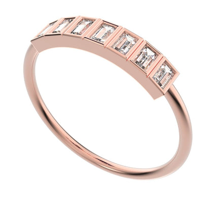 0.35Ct Baguette Cut Simulated Clear Diamond dainty Stackable Minimalist bezel Half Eternity 14K / 18K Solid Rose Gold everyday wedding band