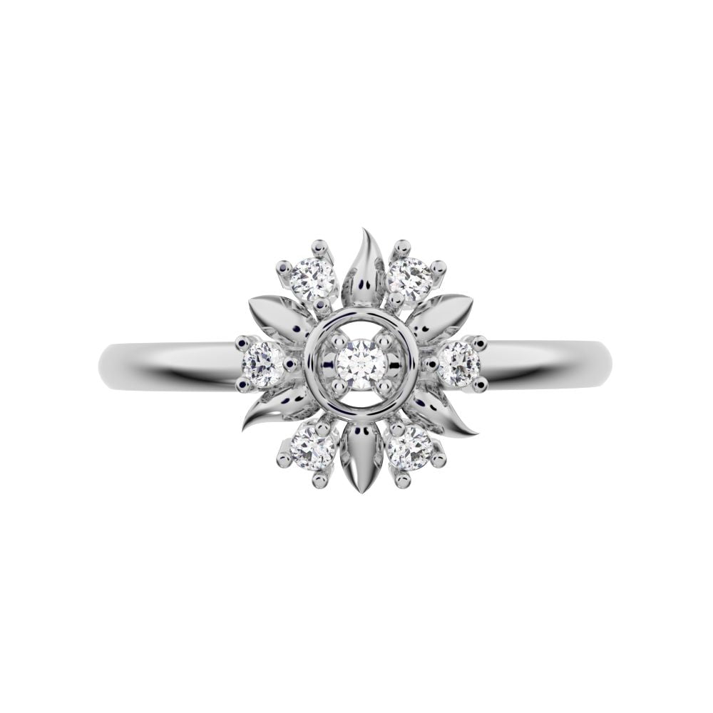 0.075 ct Round Cut Simulated Clear Diamond dainty Minimalist star eye halo floral petal 14K / 18K Solid White Gold everyday ring