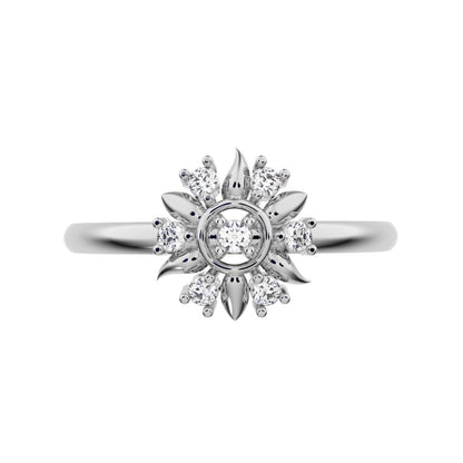 0.075 ct Round Cut Moissanite dainty Minimalist star eye halo floral petal 14K / 18K Solid White Gold everyday ring