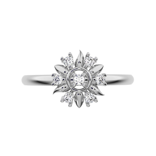 0.075 ct Round Cut Moissanite dainty Minimalist star eye halo floral petal 14K / 18K Solid White Gold everyday ring