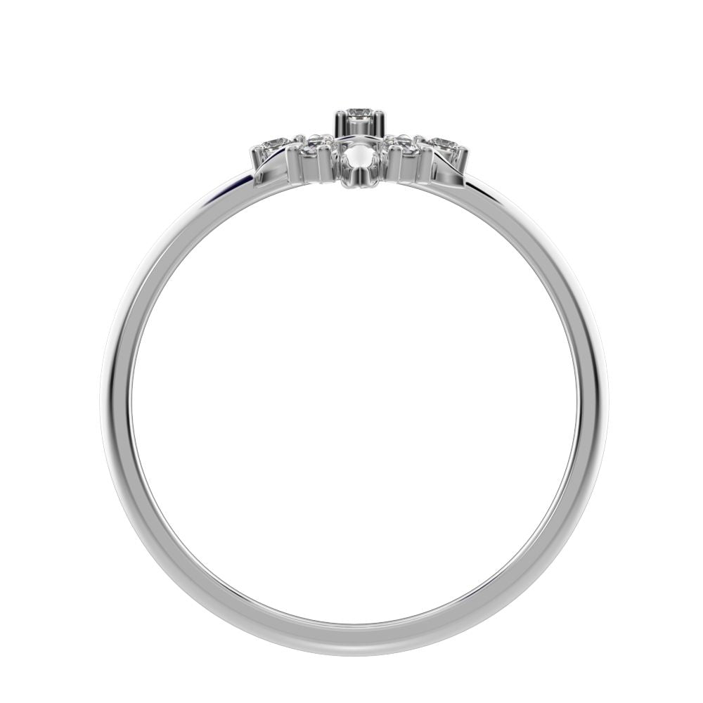 0.075 ct Round Cut Moissanite dainty Minimalist star eye halo floral petal 14K / 18K Solid White Gold everyday ring