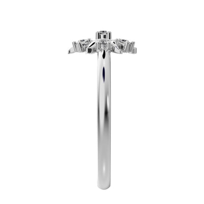 0.075 ct Round Cut Moissanite dainty Minimalist star eye halo floral petal 14K / 18K Solid White Gold everyday ring