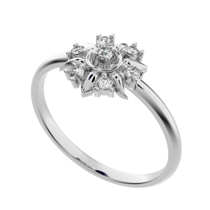 0.075 ct Round Cut Simulated Clear Diamond dainty Minimalist star eye halo floral petal 14K / 18K Solid White Gold everyday ring