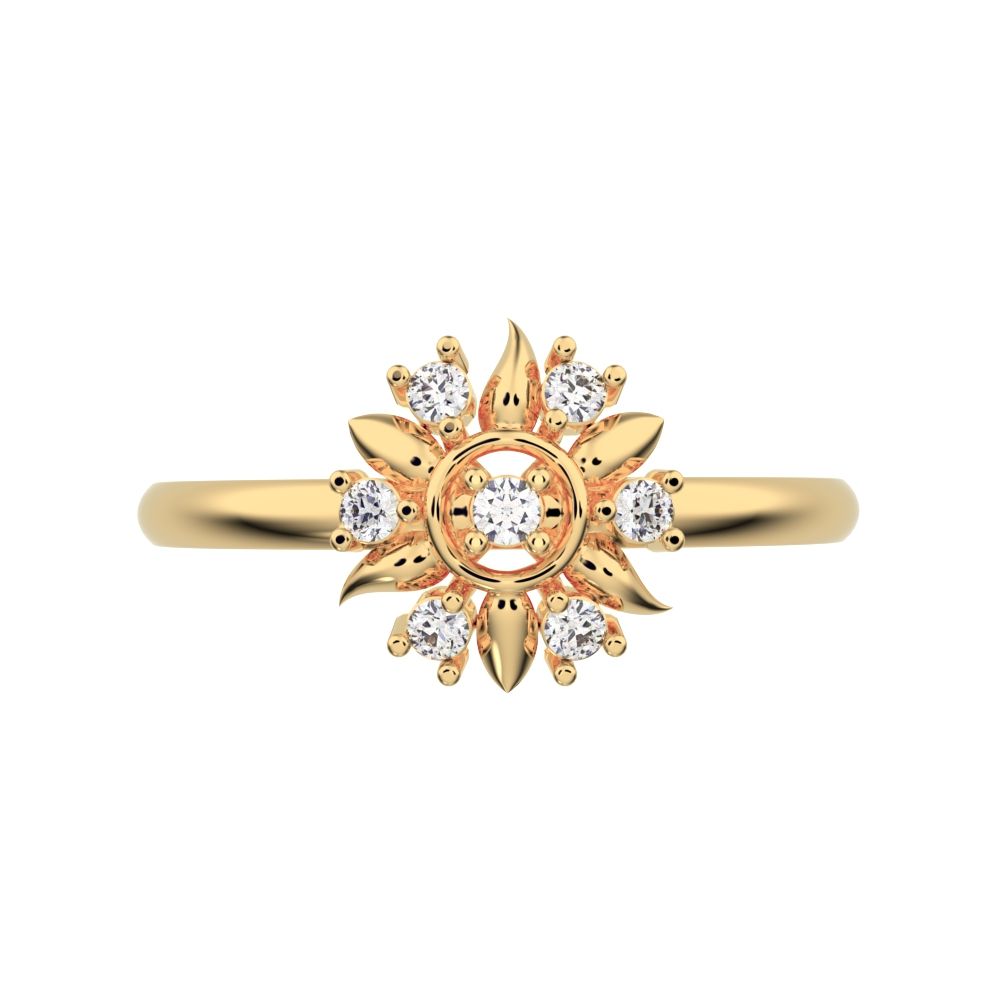 0.075 ct Round Cut Moissanite dainty Minimalist star eye halo floral petal 14K / 18K Solid Yellow Gold everyday ring