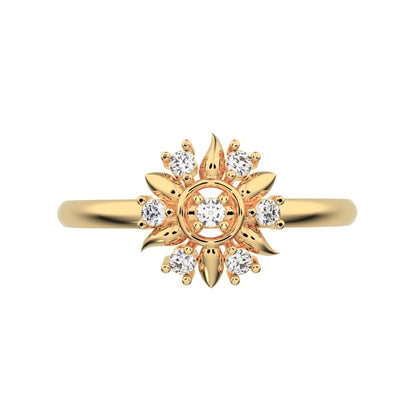 0.075 ct Round Cut Moissanite dainty Minimalist star eye halo floral petal 14K / 18K Solid Yellow Gold everyday ring
