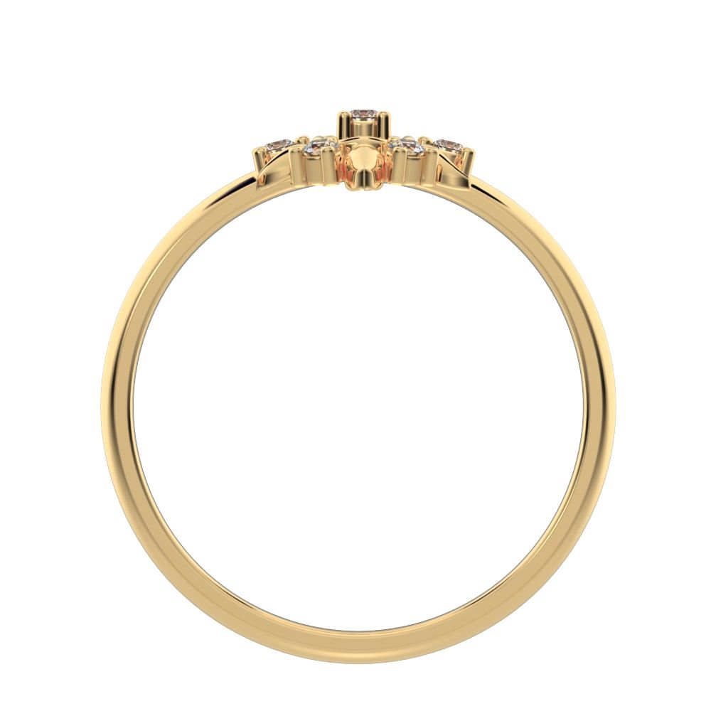 0.075 ct Round Cut Moissanite dainty Minimalist star eye halo floral petal 14K / 18K Solid Yellow Gold everyday ring