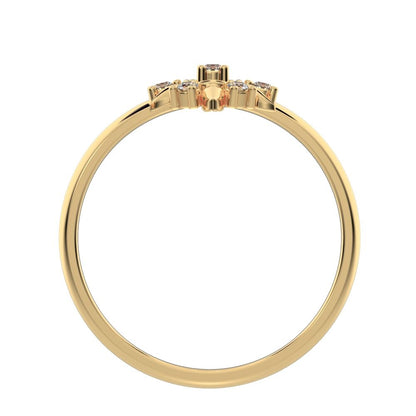 0.075 ct Round Cut Moissanite dainty Minimalist star eye halo floral petal 14K / 18K Solid Yellow Gold everyday ring