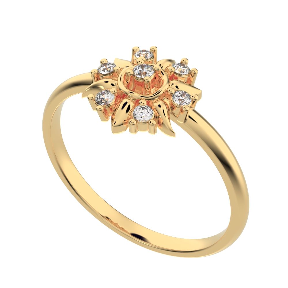 0.075 ct Round Cut Moissanite dainty Minimalist star eye halo floral petal 14K / 18K Solid Yellow Gold everyday ring