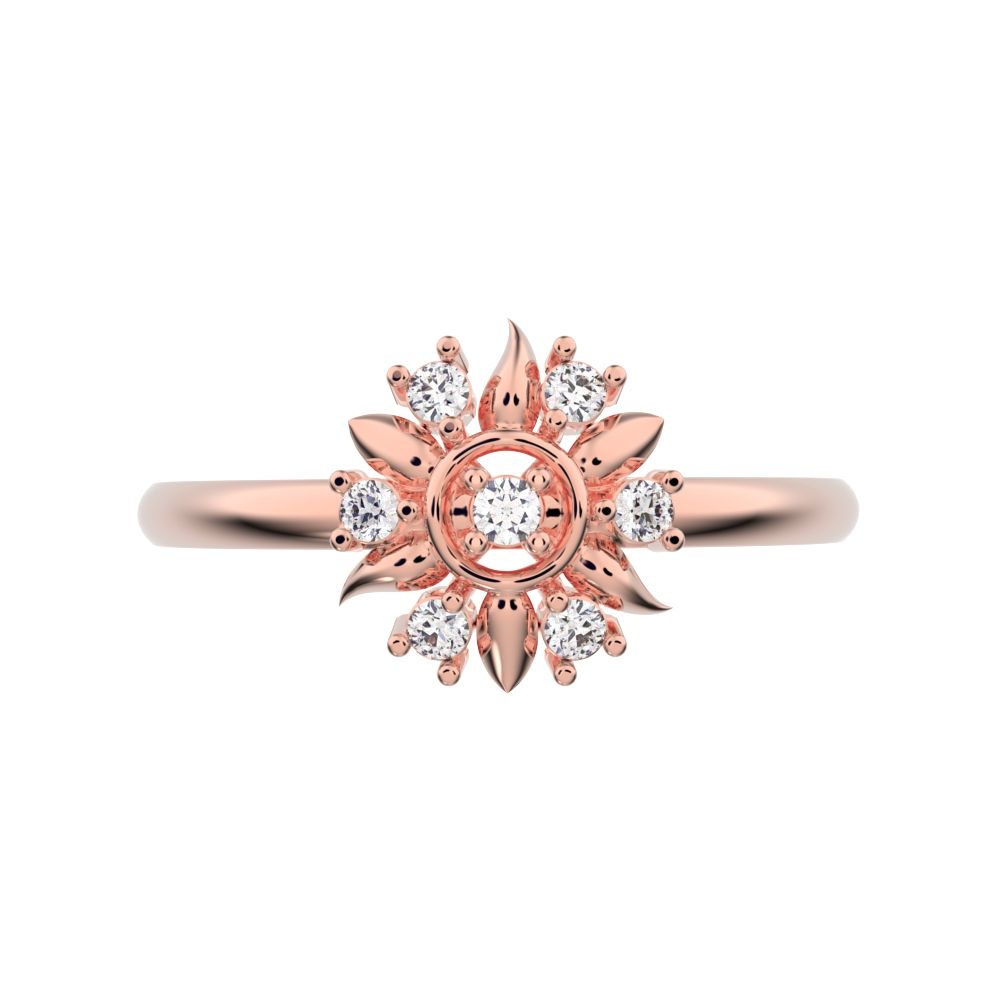 0.075 ct Round Cut Moissanite dainty Minimalist star eye halo floral petal 14K / 18K Solid Rose Gold everyday ring