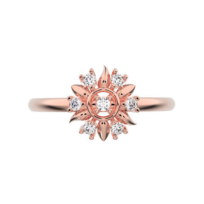0.075 ct Round Cut Moissanite dainty Minimalist star eye halo floral petal 14K / 18K Solid Rose Gold everyday ring