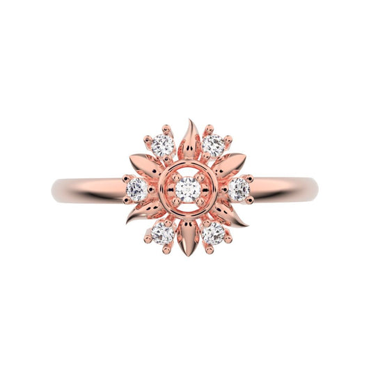0.075 ct Round Cut Moissanite dainty Minimalist star eye halo floral petal 14K / 18K Solid Rose Gold everyday ring