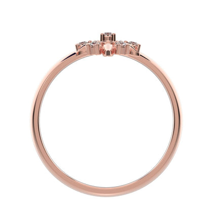 0.075 ct Round Cut Moissanite dainty Minimalist star eye halo floral petal 14K / 18K Solid Rose Gold everyday ring