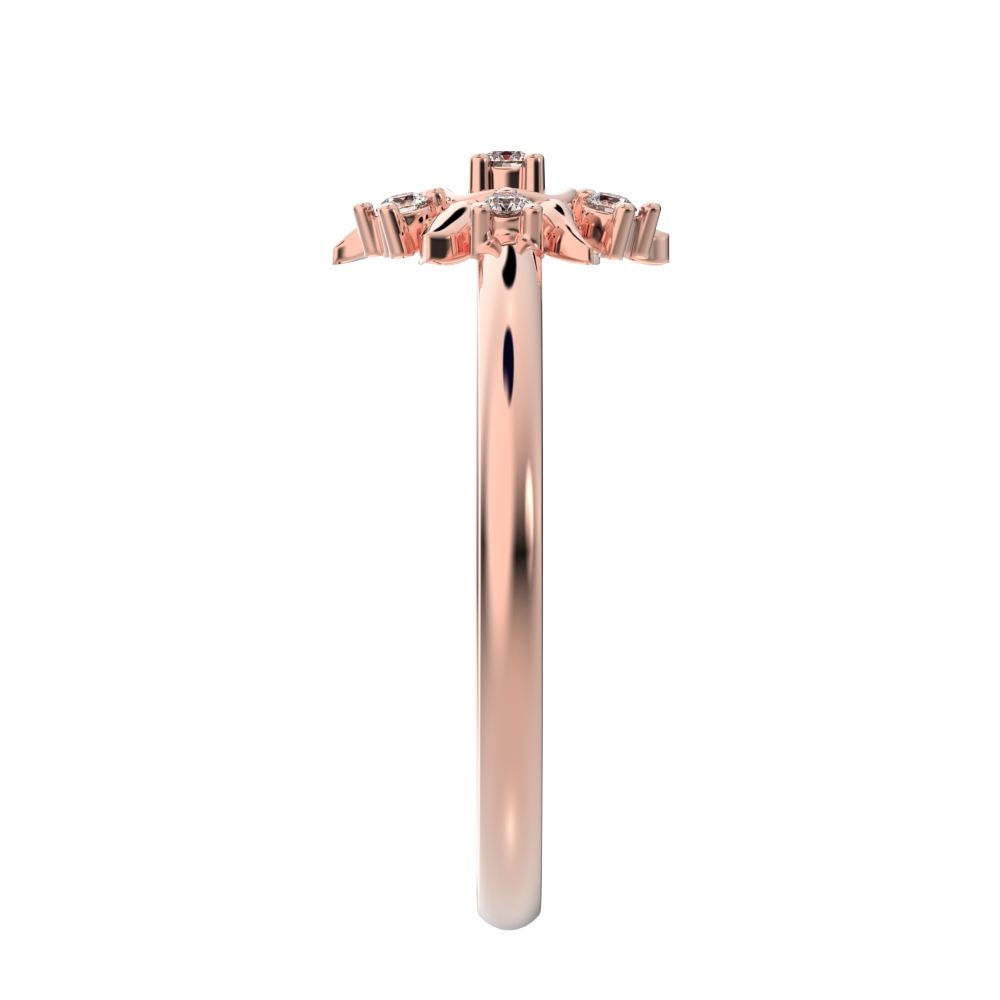 0.075 ct Round Cut Simulated Clear Diamond dainty Minimalist star eye halo floral petal 14K / 18K Solid Rose Gold everyday ring