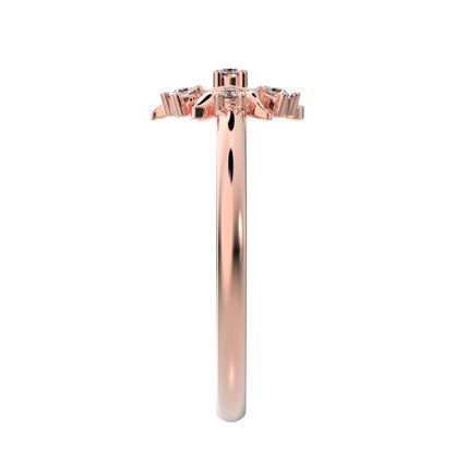 0.075 ct Round Cut Moissanite dainty Minimalist star eye halo floral petal 14K / 18K Solid Rose Gold everyday ring