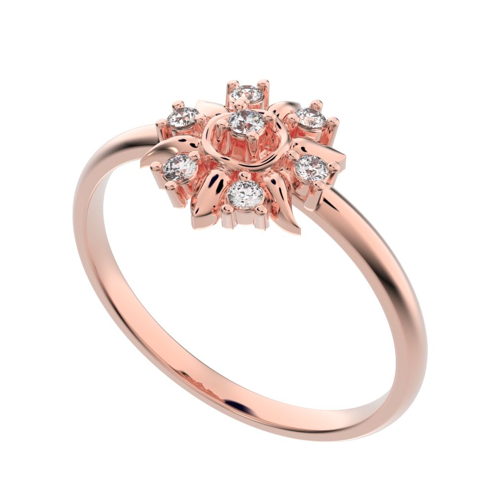 0.075 ct Round Cut Simulated Clear Diamond dainty Minimalist star eye halo floral petal 14K / 18K Solid Rose Gold everyday ring