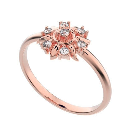0.075 ct Round Cut Moissanite dainty Minimalist star eye halo floral petal 14K / 18K Solid Rose Gold everyday ring