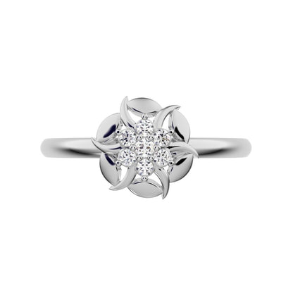 0.075 ct Round Cut Simulated Clear Diamond dainty Minimalist star eye halo floral petal cluster 14K / 18K Solid White Gold everyday ring