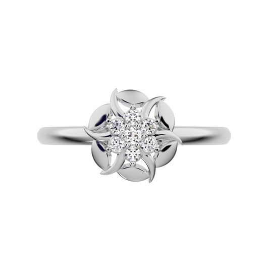 0.075 ct Round Cut Moissanite dainty Minimalist star eye halo floral petal cluster 14K / 18K Solid White Gold everyday ring