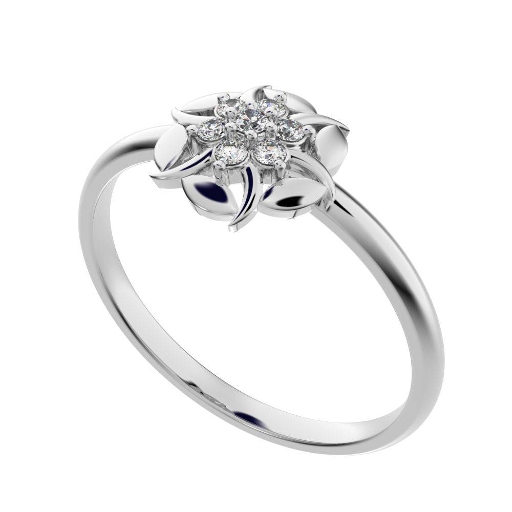 0.075 ct Round Cut Simulated Clear Diamond dainty Minimalist star eye halo floral petal cluster 14K / 18K Solid White Gold everyday ring